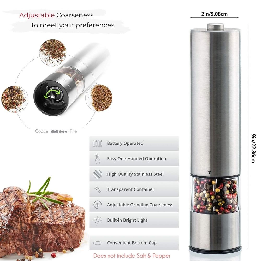 AutoGrind Electric Salt And Pepper Grinder Stainless Steel Automatic Pepper Mill One Hand Operation 8