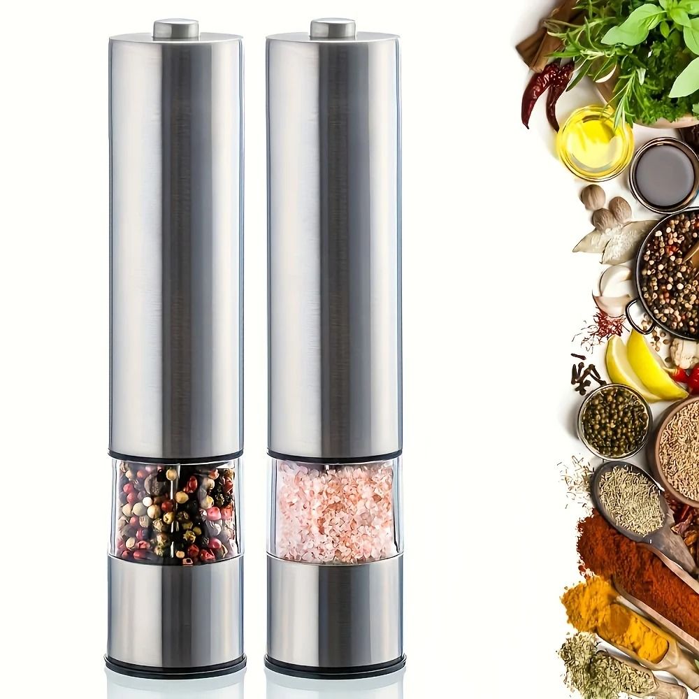 AutoGrind Electric Salt And Pepper Grinder Stainless Steel Automatic Pepper Mill One Hand Operation 10