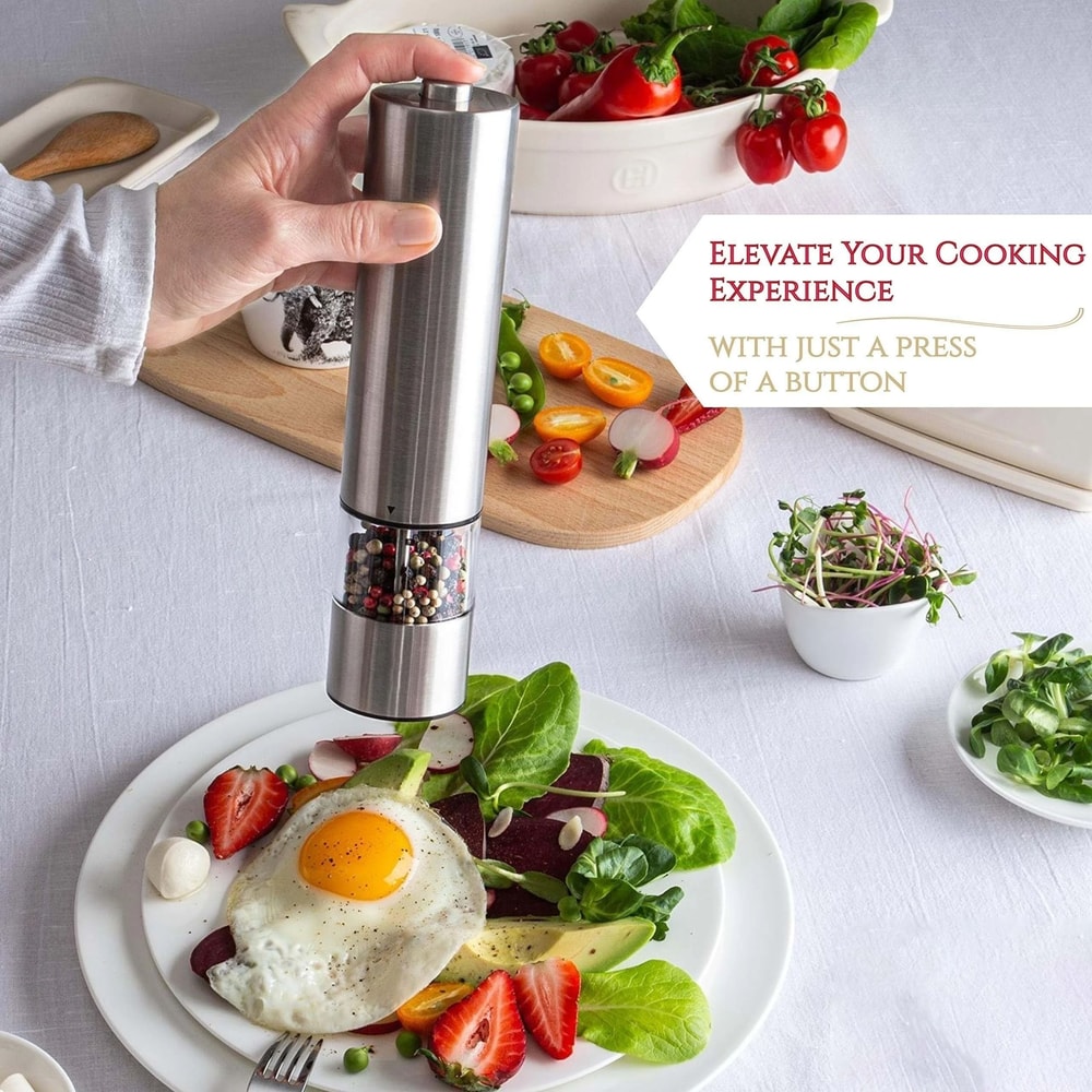 AutoGrind Electric Salt And Pepper Grinder Stainless Steel Automatic Pepper Mill One Hand Operation 11