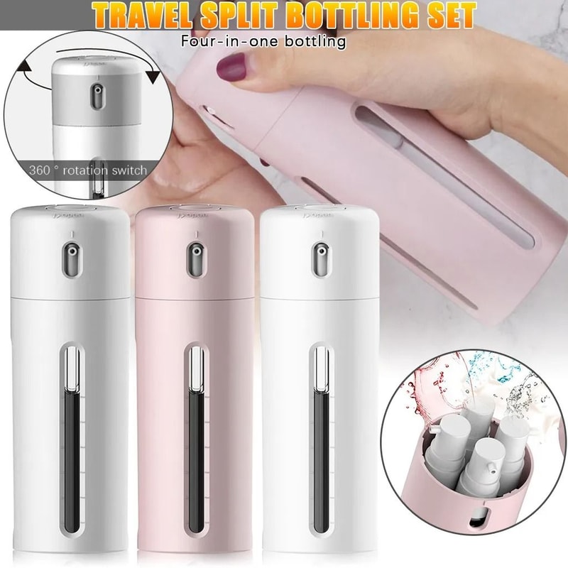 TravelEase 4 In 1 Travel Dispenser Bottle Portable Travel Shampoo Lotion Container Refillable Cosme 0