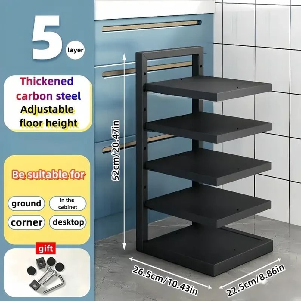 Space Saver Adjustable Pot Rack Organizer Stainless Steel Pot And Pan Organizer Multi Layer Kitchen 8