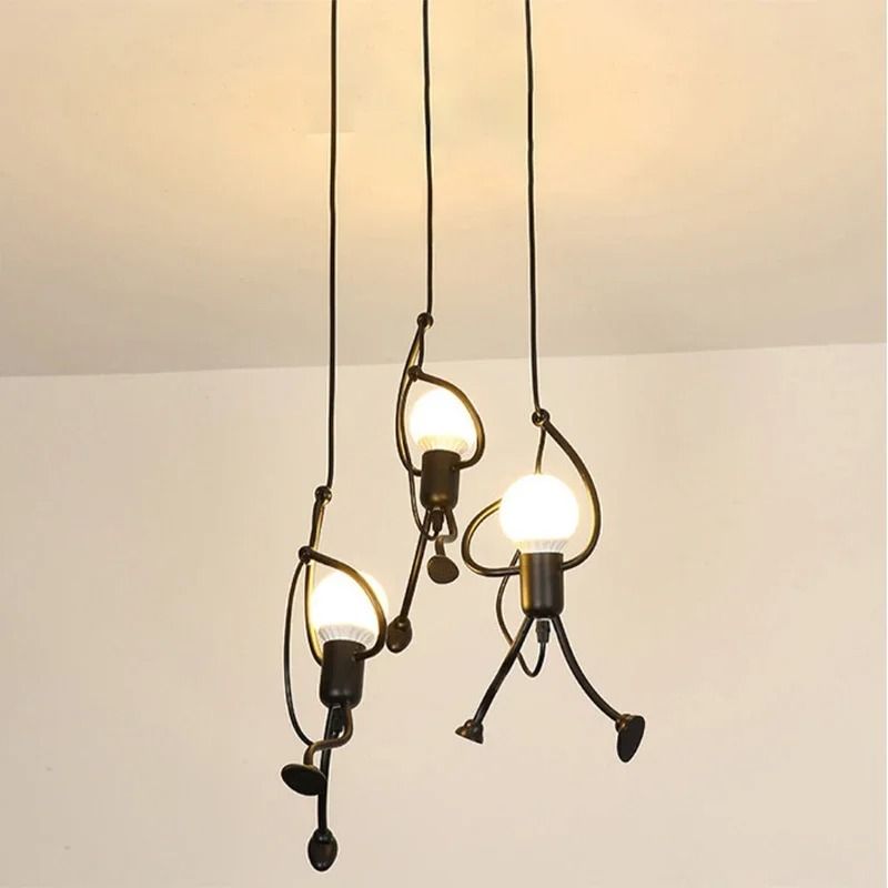 Creative Little Man Pendant Light Vintage Iron E27 Ceiling Lamp 3