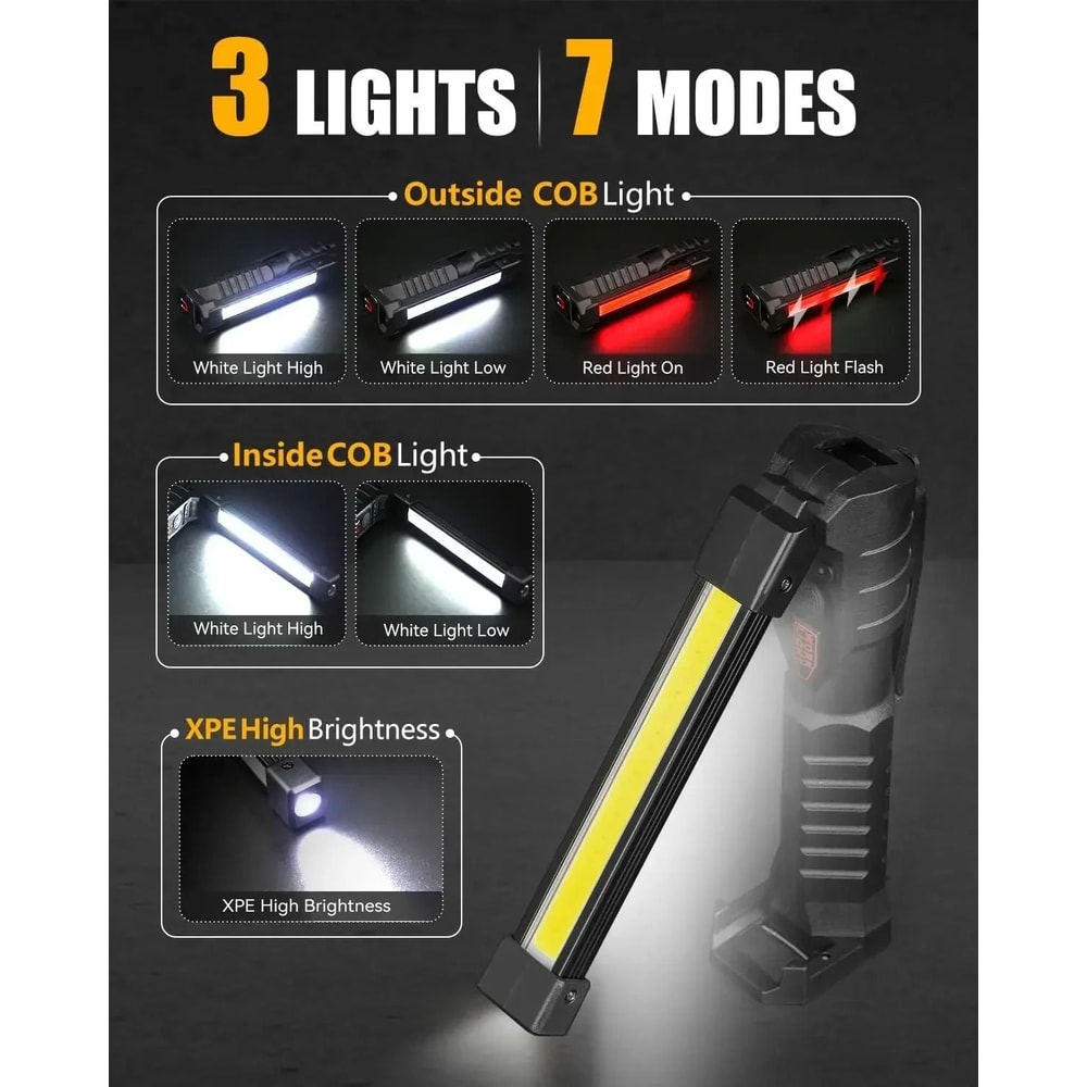 Rechargeable COB LED Work Light Foldable Magnetic Flashlight With Hook 13