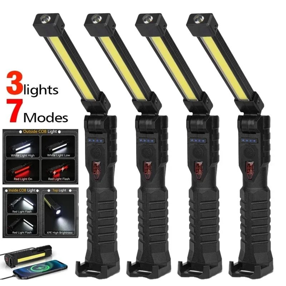 Rechargeable COB LED Work Light Foldable Magnetic Flashlight With Hook 14
