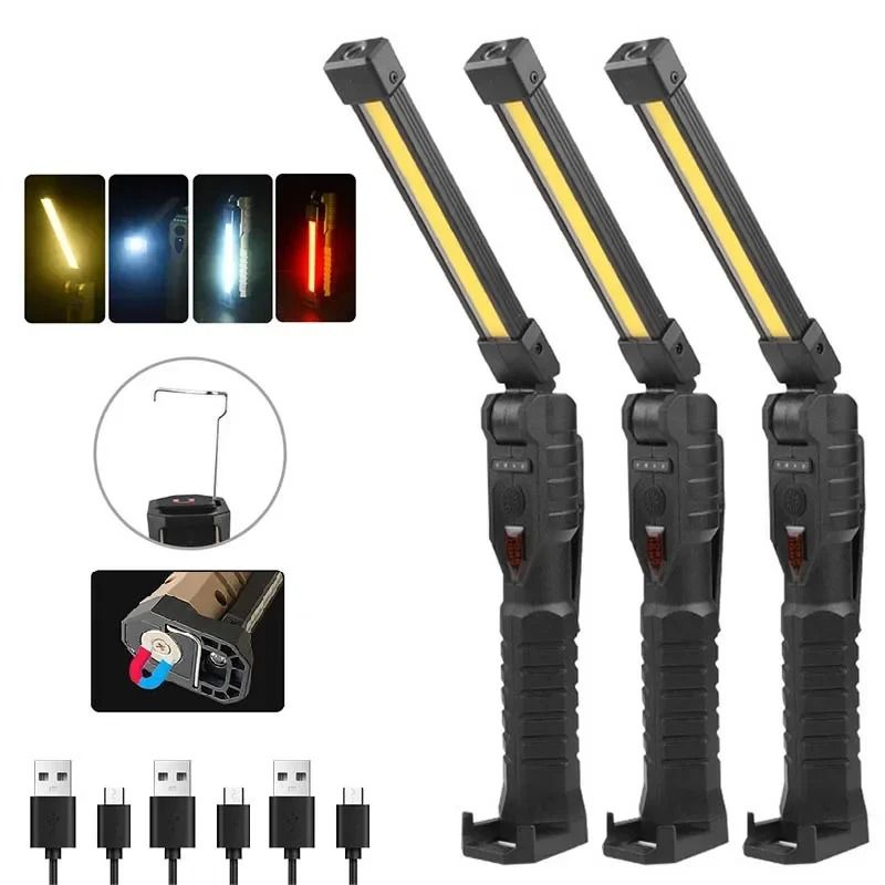 Rechargeable COB LED Work Light Foldable Magnetic Flashlight With Hook 7