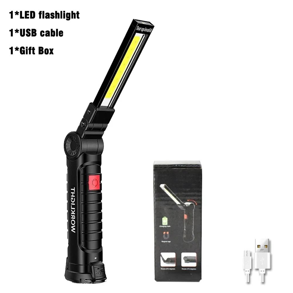 Rechargeable COB LED Work Light Foldable Magnetic Flashlight With Hook 2