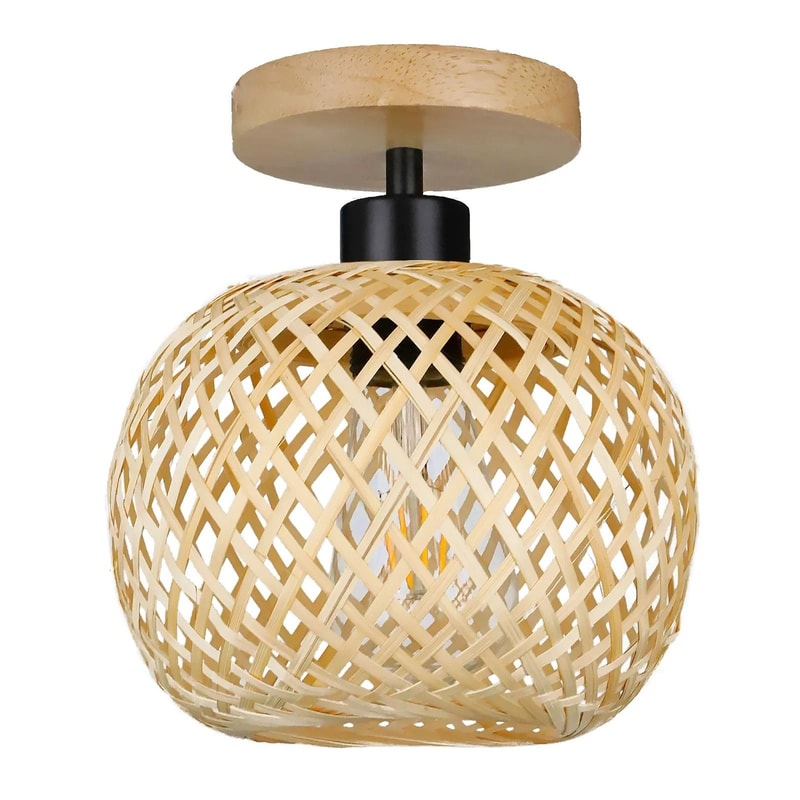 Retro Bamboo Woven Ceiling Lamp E27 Natural Decorative Light Fixture 0