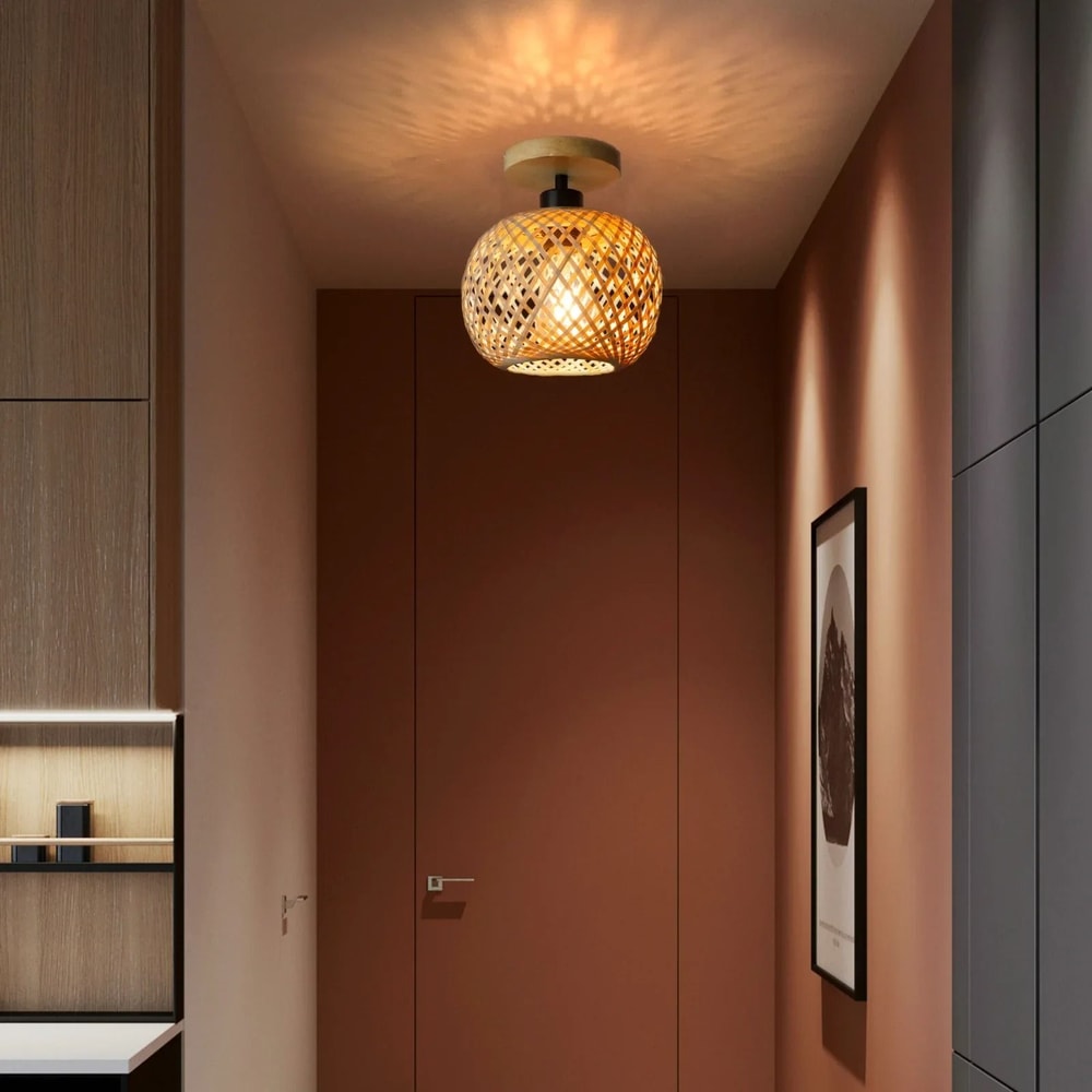Retro Bamboo Woven Ceiling Lamp E27 Natural Decorative Light Fixture 5