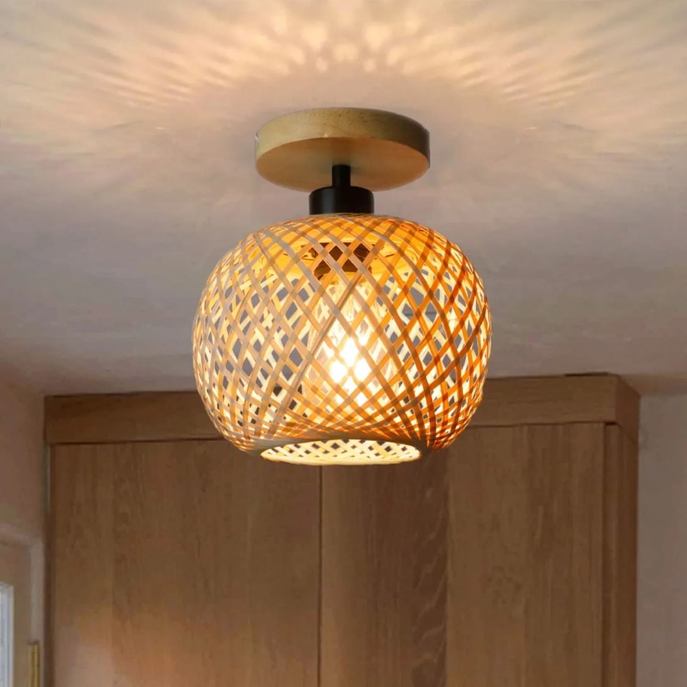 Retro Bamboo Woven Ceiling Lamp E27 Natural Decorative Light Fixture 8