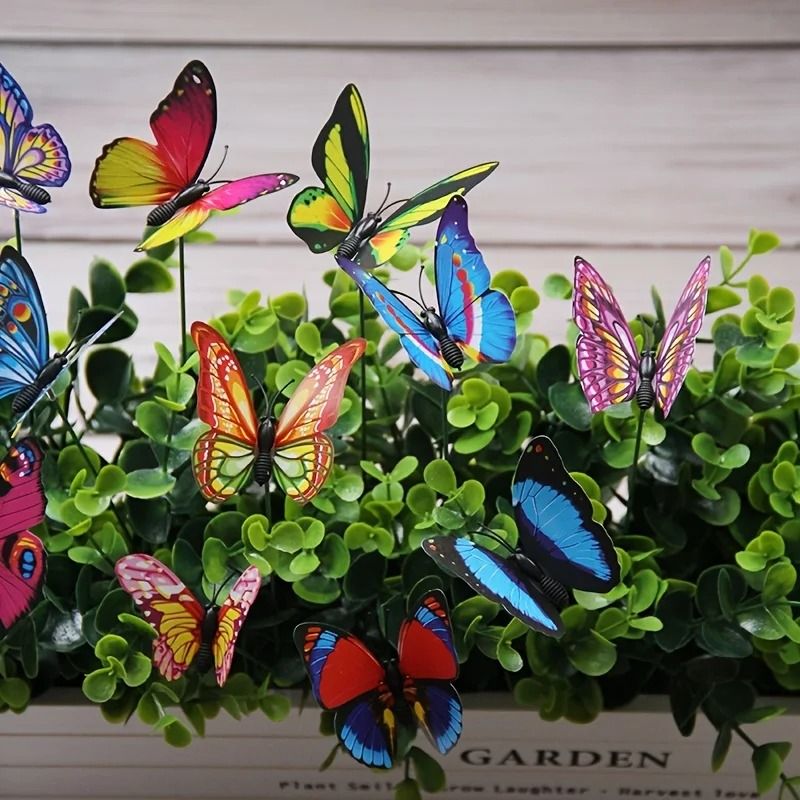 Colorful 3D Butterfly Garden Stakes Decorative Artificial Butterfly Yard Decor Set 2