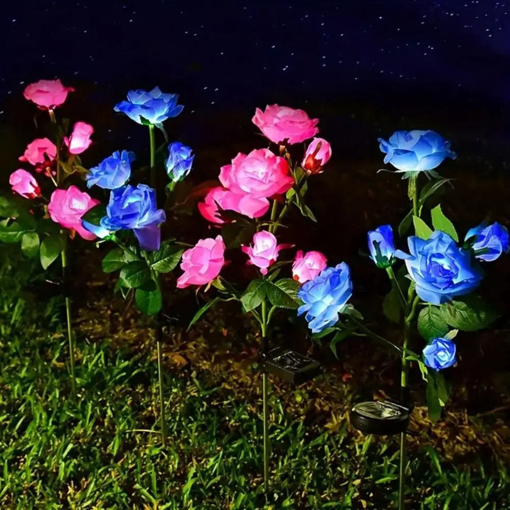 Decorative Solar Rose Garden Lights 5 Head LED Flower Lawn Lamp 6