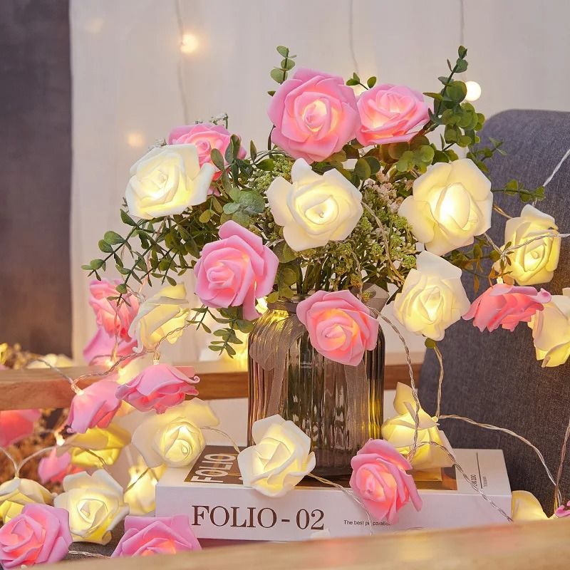 Romantic Rose LED Fairy String Lights 2M Flower Decorative Lights For Bedroom Garden 5