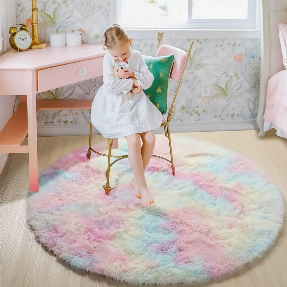 Ultra Soft Fluffy Round Rug Plush White Shag Carpet For Bedroom And Living Room 0