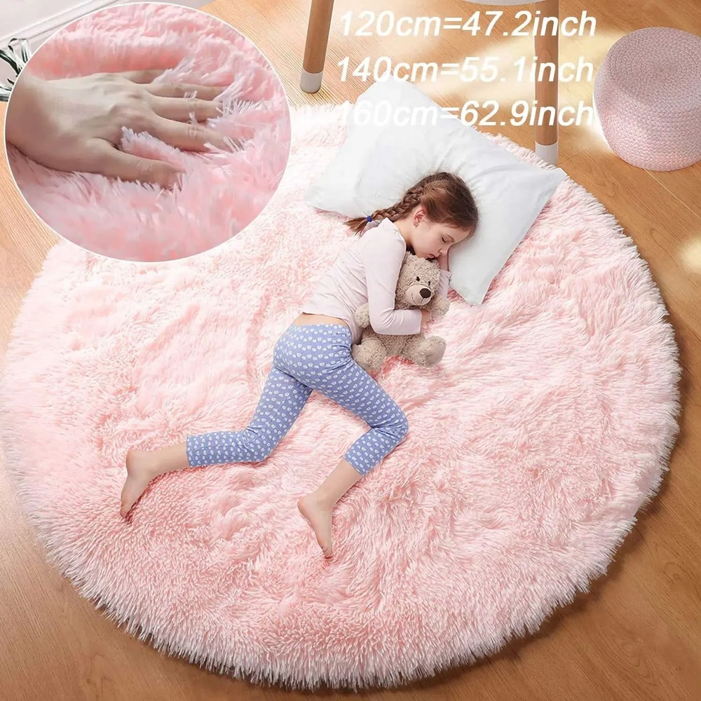 Ultra Soft Fluffy Round Rug Plush White Shag Carpet For Bedroom And Living Room 7
