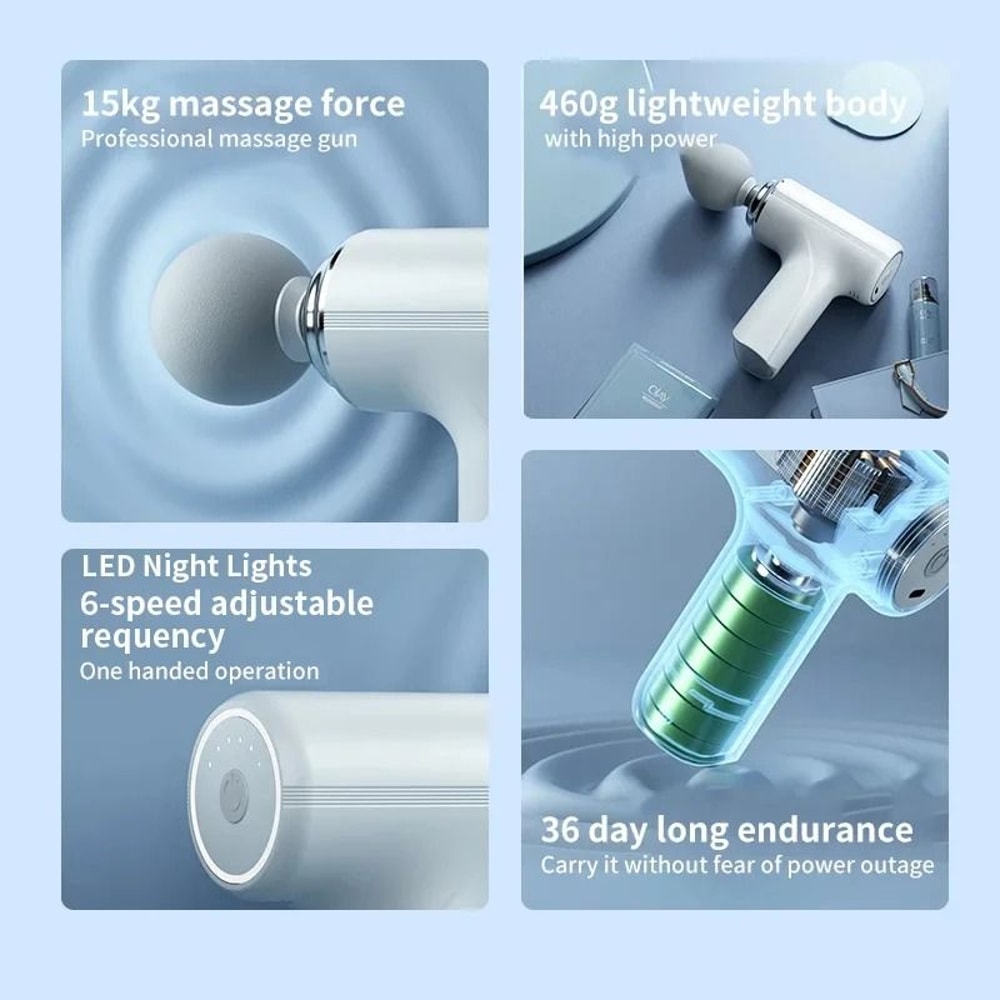 Portable Percussion Massage Gun Deep Tissue Muscle Massager With LED Light 7