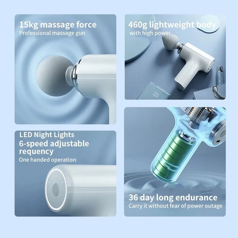 Portable Percussion Massage Gun Deep Tissue Muscle Massager With LED Light 7