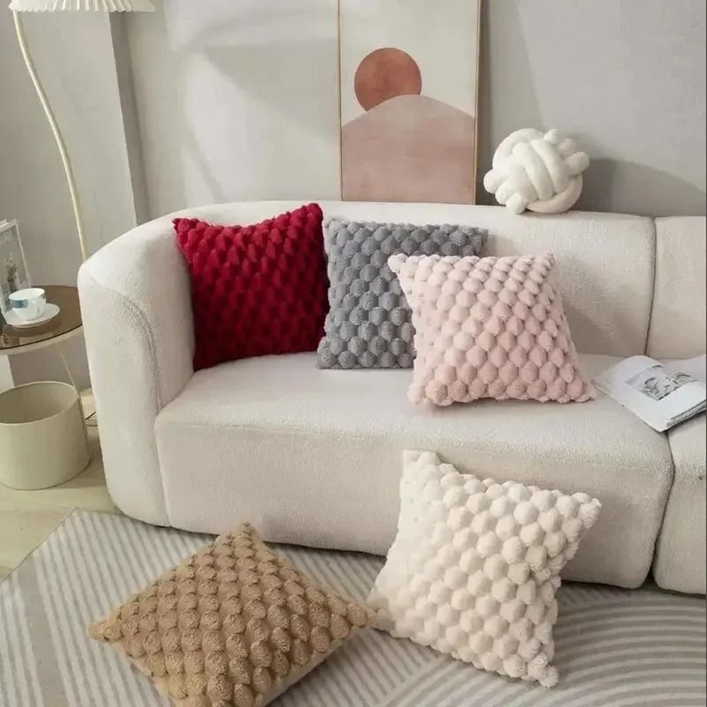 3D Plush Throw Pillowcase Cream White Decorative Sofa Cushion Cover 9