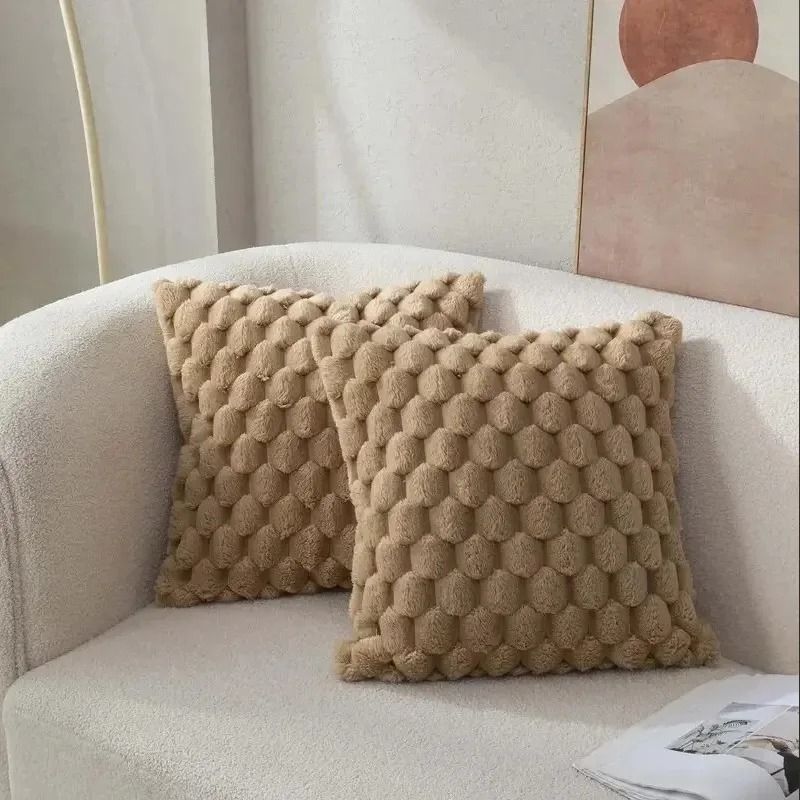 3D Plush Throw Pillowcase Cream White Decorative Sofa Cushion Cover 4