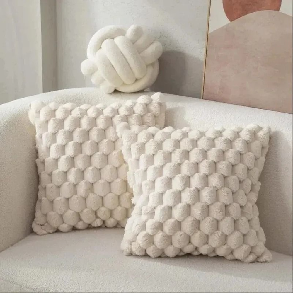 3D Plush Throw Pillowcase Cream White Decorative Sofa Cushion Cover 8