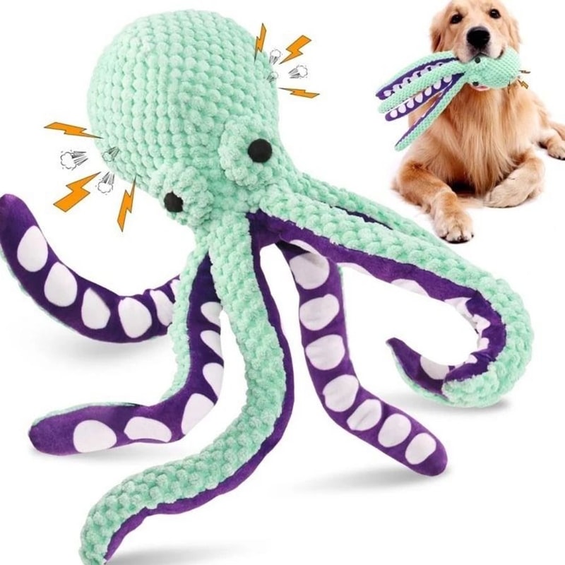 Interactive Plush Octopus Dog Toy Squeaky Boredom Companion For Dogs 7