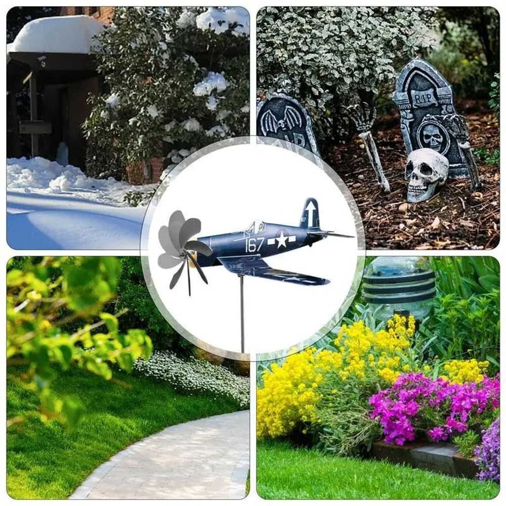 Airplane Metal Garden Wind Spinner Outdoor Stainless Steel Wind Sculpture 4
