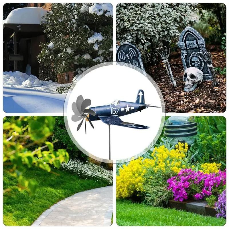 Airplane Metal Garden Wind Spinner Outdoor Stainless Steel Wind Sculpture 4
