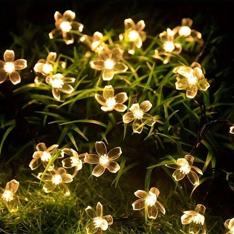 Solar Sakura String Lights Outdoor Waterproof Flower Fairy Garden Lights 4