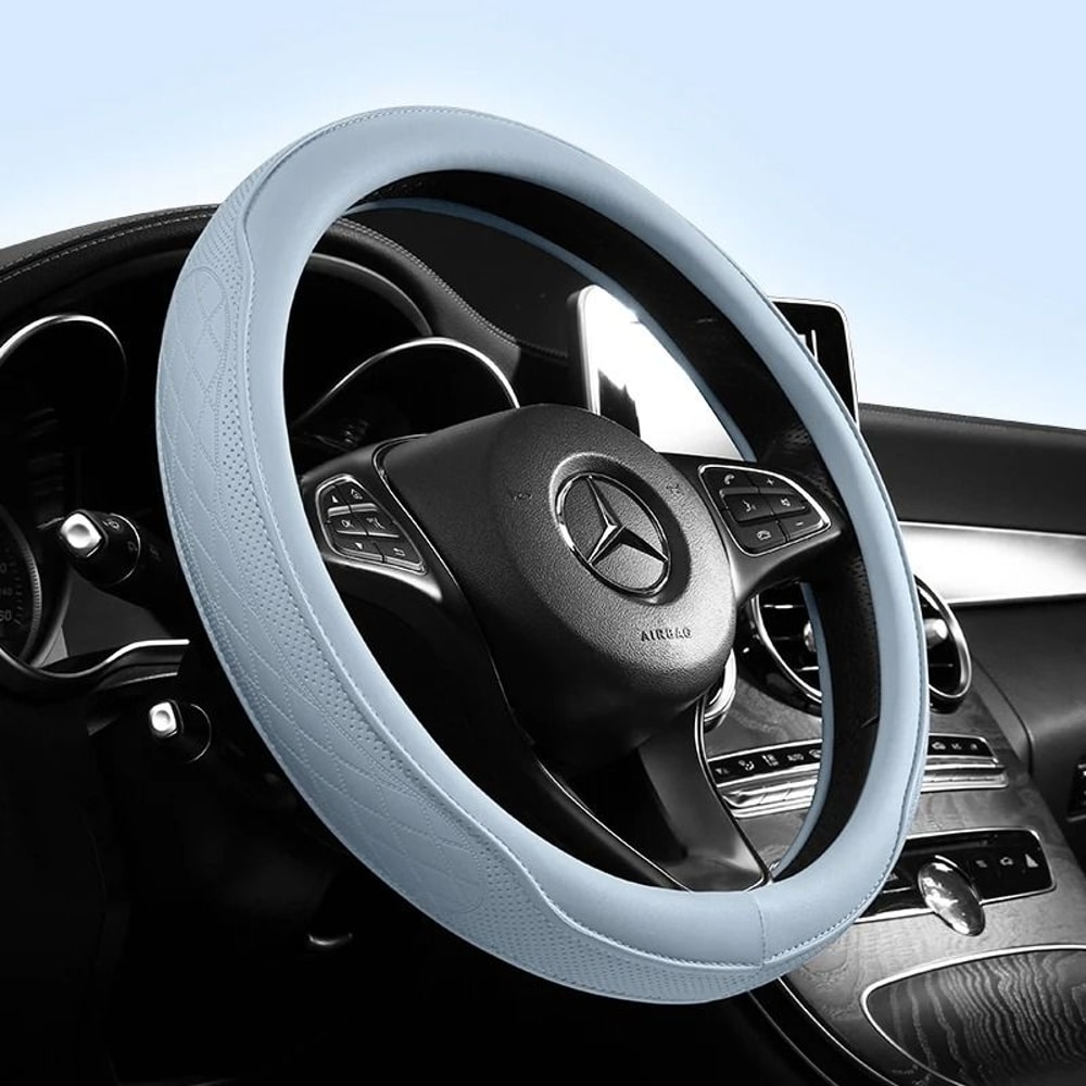 Premium Napa Leather Steering Wheel Cover Breathable Universal 15 Inch Steering Wheel Cover 11
