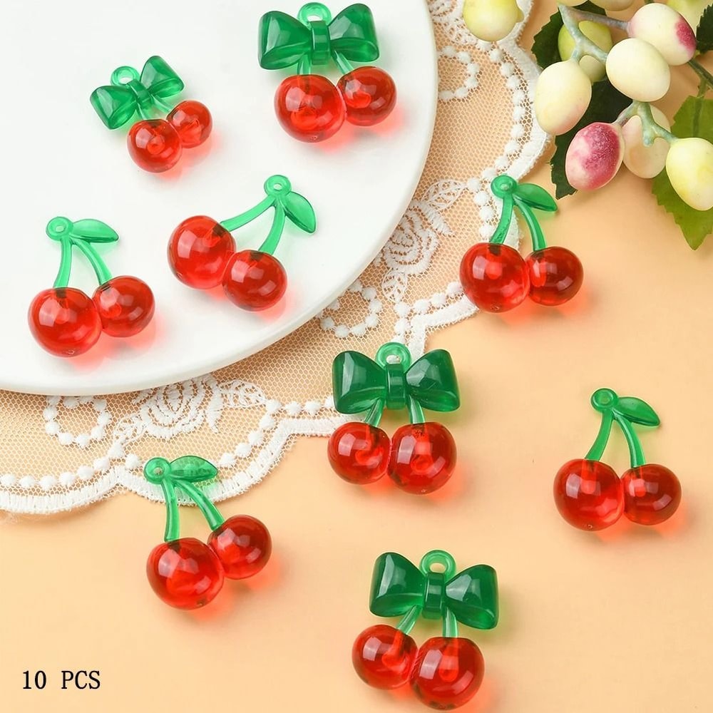 10 Piece Cherry Pendant Charms Acrylic DIY Jewelry Making Charms 4