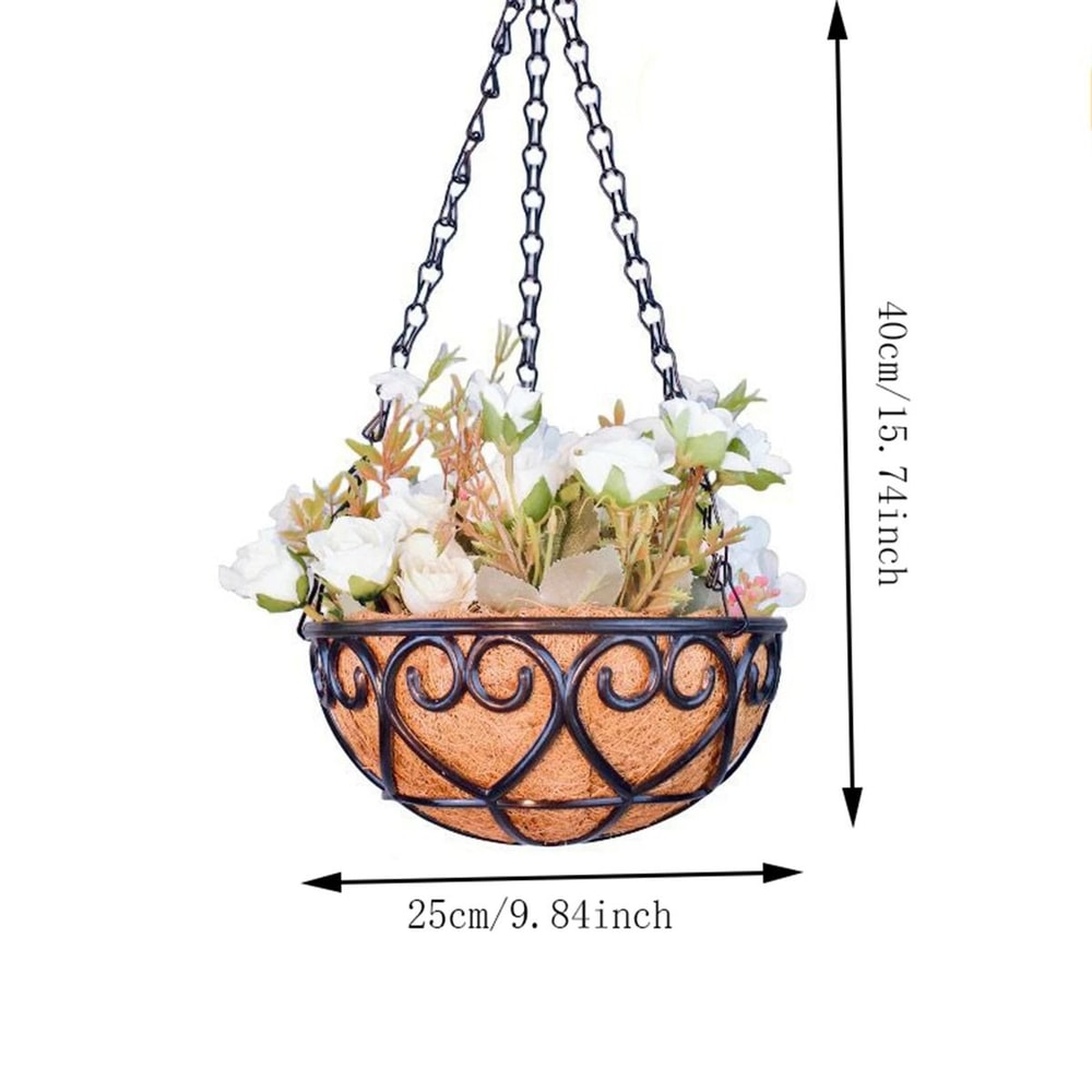 Coconut Fiber Hanging Flower Pot Basket Iron Chain Hanging Plant Basket 3