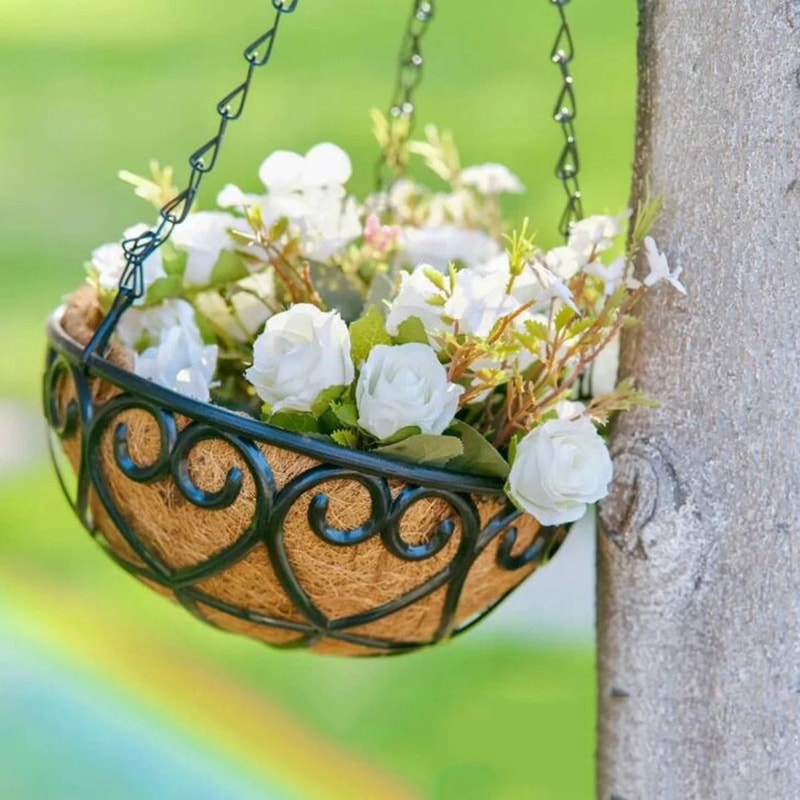 Coconut Fiber Hanging Flower Pot Basket Iron Chain Hanging Plant Basket 7