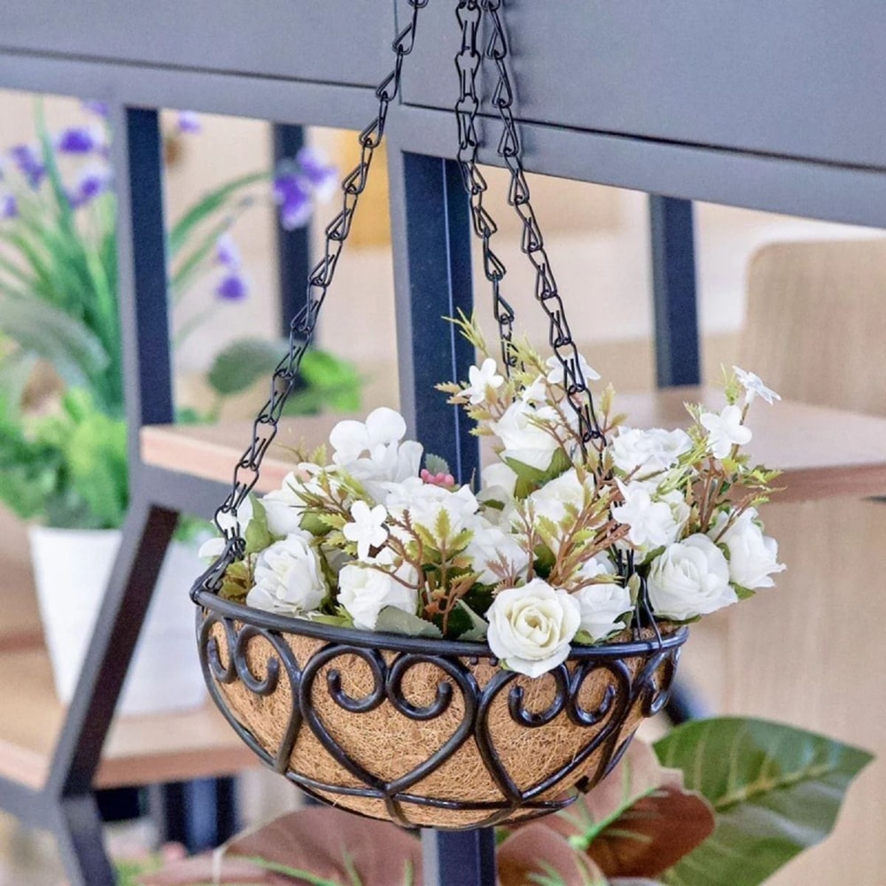Coconut Fiber Hanging Flower Pot Basket Iron Chain Hanging Plant Basket 0
