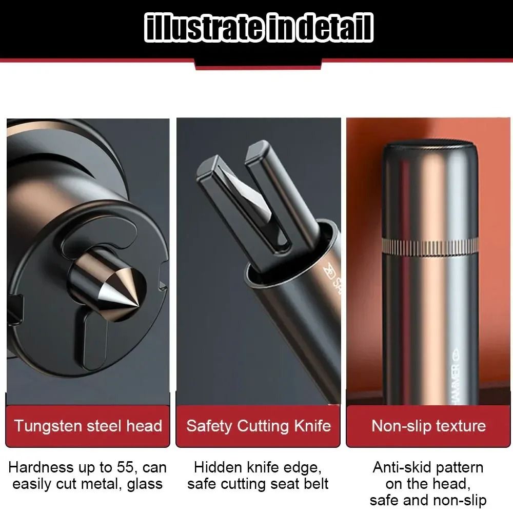 2 In 1 Car Safety Hammer Emergency Window Breaker And Seat Belt Cutter 12