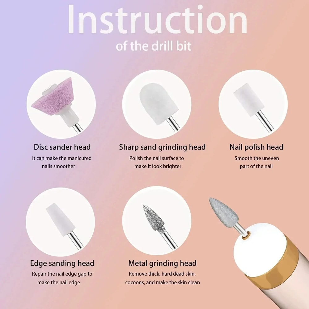 NailPro Electric Nail Drill Kit Cordless 5 In 1 Portable Manicure Tool 5