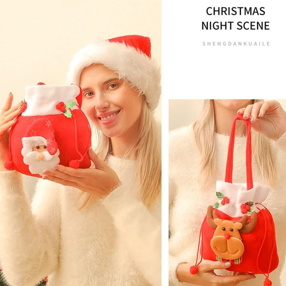 Festive Christmas Gift Bags Drawstring Santa Sack Bags 4 Piece Holiday Candy And Gift Pouches 7
