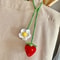 Crochet Car Hanging Plant Strawberry Rearview Mirror Car Charm Cute Handmade Car Decor 1