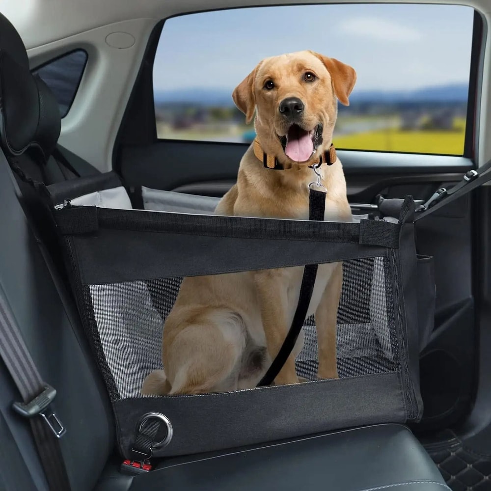 Portable Dog Car Seat Carrier Waterproof Pet Travel Seat With Safety Mesh Protector 2