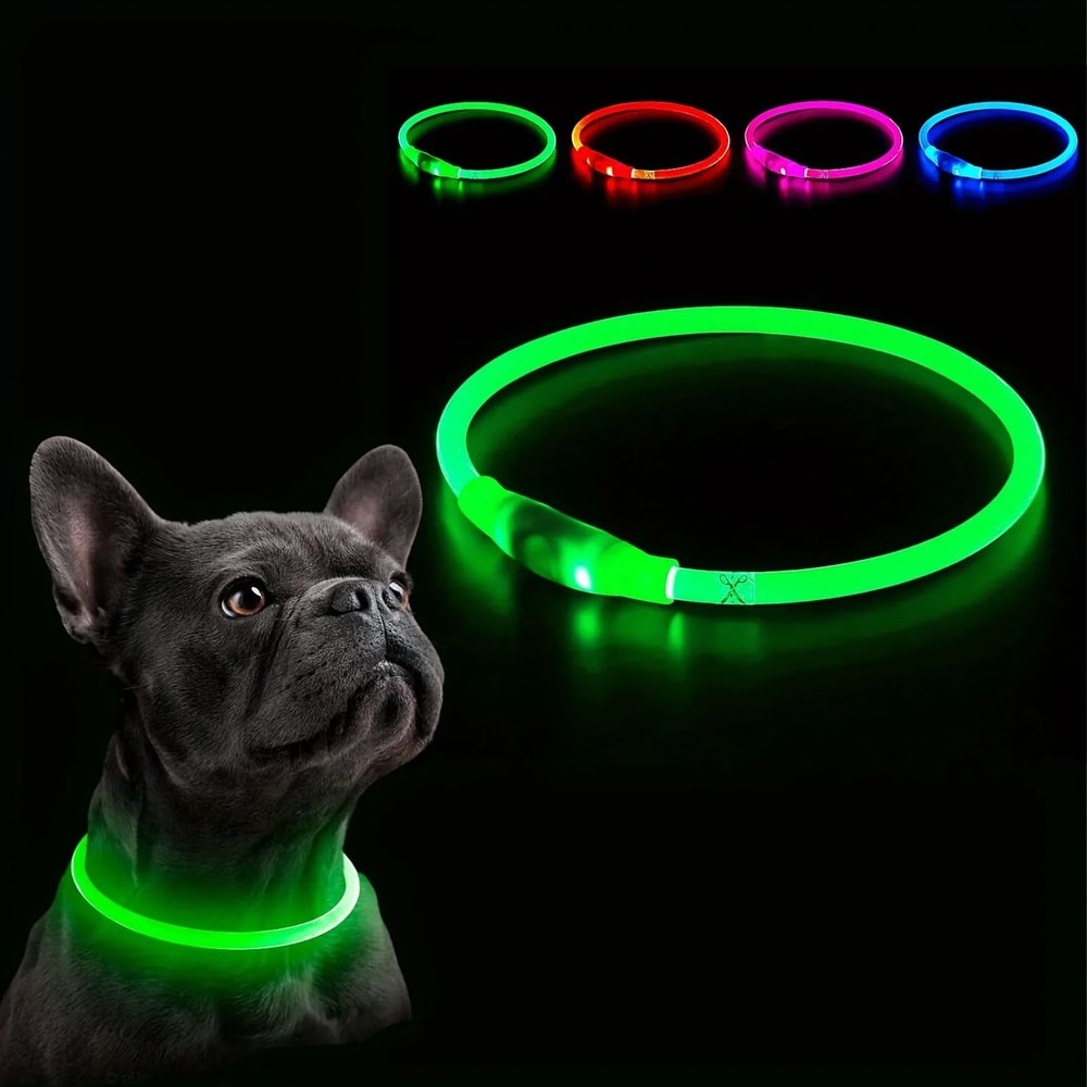 USB Rechargeable LED Dog Collar Fiber Optic Light Up Dog Collar For Night Safety 0