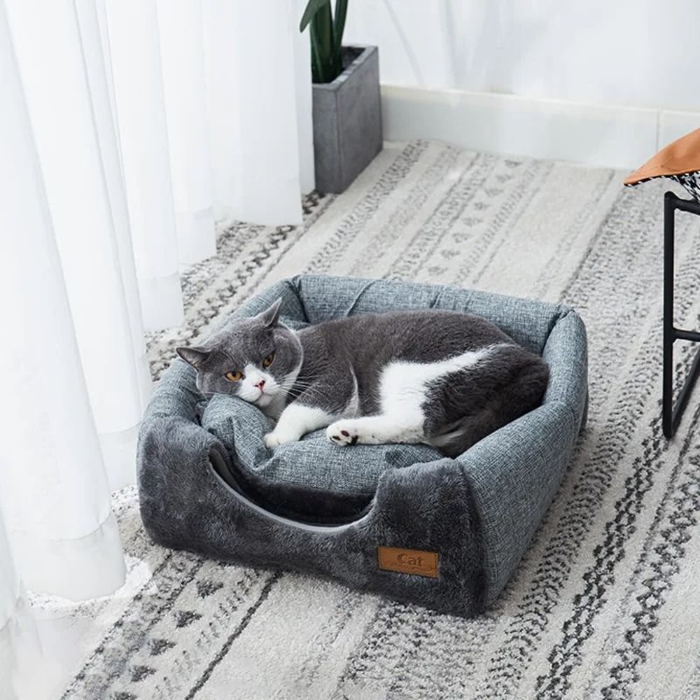 Triangular Cat Cave Bed Plush Enclosed Cat House Warm Pet Bed For Cats And Small Dogs 5