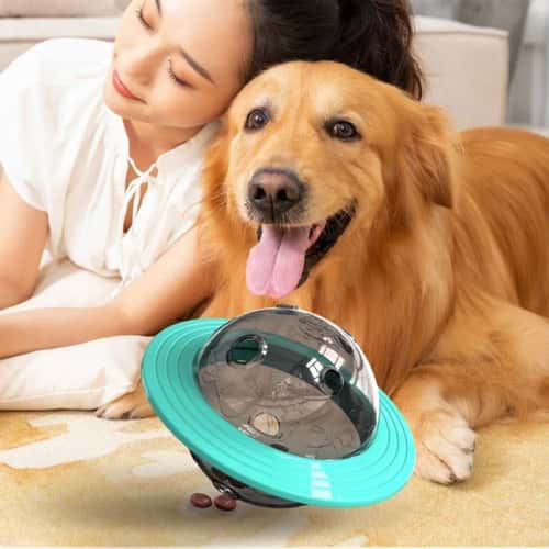 Chew Resistant Dog Treat Dispenser Toy Interactive Dog Puzzle Feeder Flying Saucer Toy for Strong Chewers
