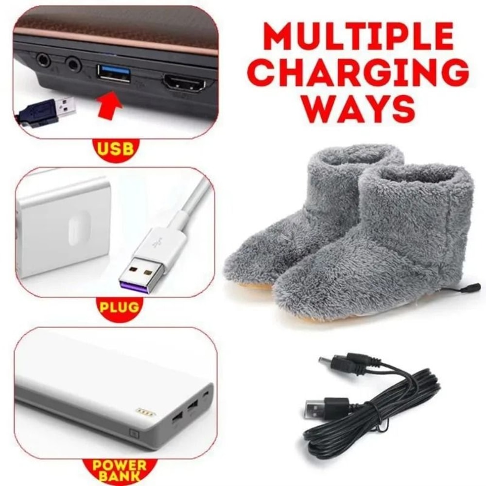 Rechargeable Heated Slippers Plush USB Foot Warmer Shoes For Cozy Winter Comfort 3