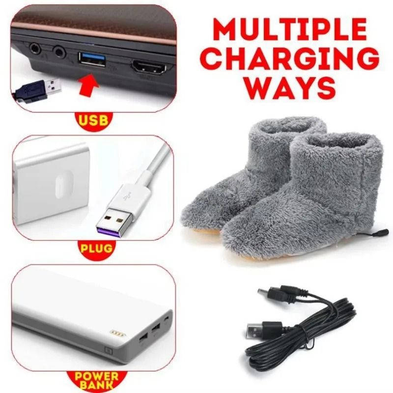 Rechargeable Heated Slippers Plush USB Foot Warmer Shoes For Cozy Winter Comfort 3