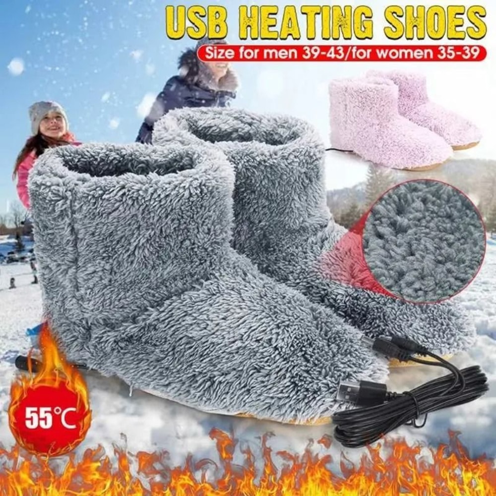 Rechargeable Heated Slippers Plush USB Foot Warmer Shoes For Cozy Winter Comfort 6