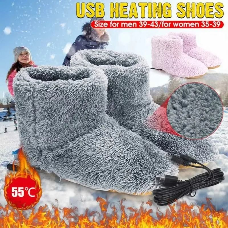 Rechargeable Heated Slippers Plush USB Foot Warmer Shoes For Cozy Winter Comfort 7
