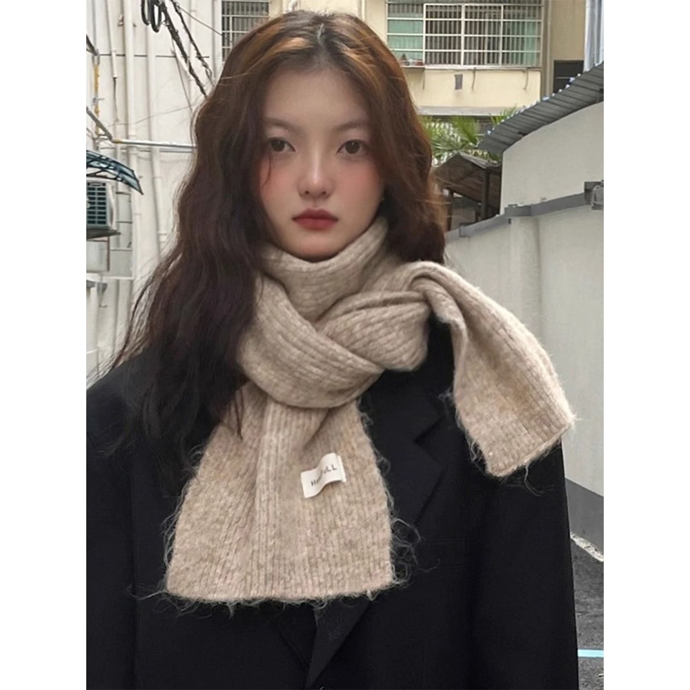 Soft Knitted Winter Scarf Warm Wool Neck Warmer Solid Color Cold Weather Scarf For Girls 6