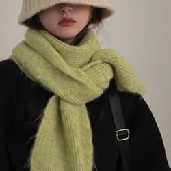 soft knitted winter scarf warm wool neck warmer solid color cold weather scarf for girls