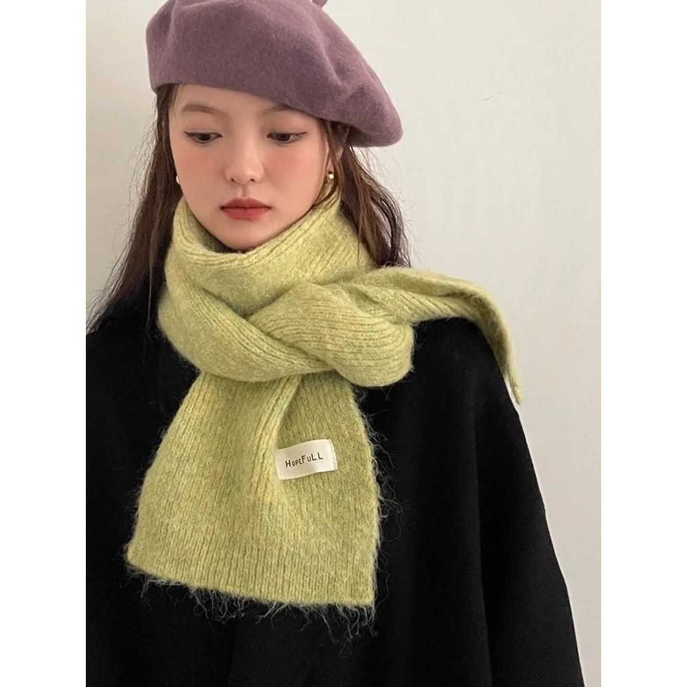 Soft Knitted Winter Scarf Warm Wool Neck Warmer Solid Color Cold Weather Scarf For Girls 7