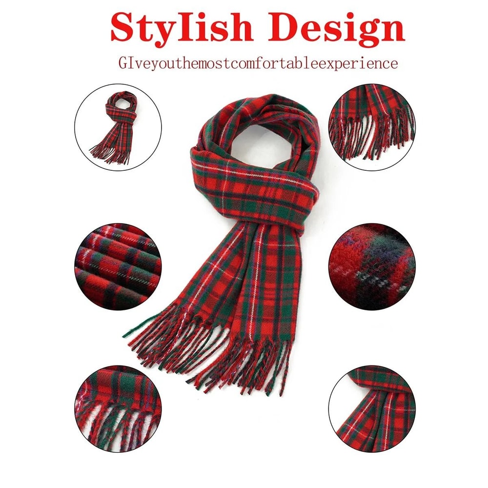 Classic Plaid Winter Scarf Soft Cashmere Feel Shawl Warm Holiday Scarf For Women And Men 5
