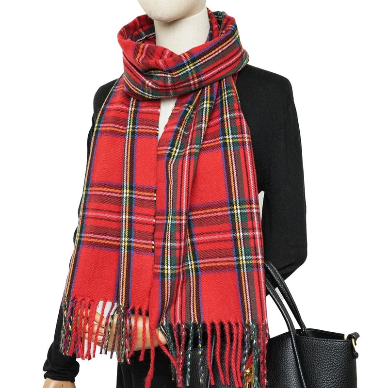 Classic Plaid Winter Scarf Soft Cashmere Feel Shawl Warm Holiday Scarf For Women And Men 0