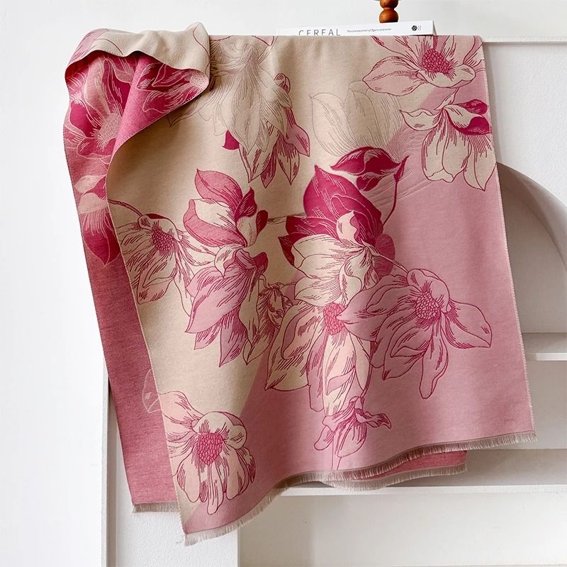 Elegant Cashmere Winter Scarf Luxury Pashmina Shawl Wrap Lotus Pattern Soft Warm Scarf For Women 4